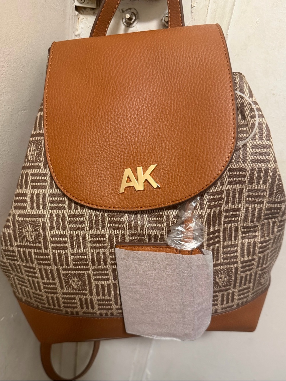 Anne Klein Cognac and Beige Logo Backpack